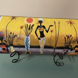 New Traditional Art on Clay Roofing Tile w/Stand 16"W Cuadro artesanal sobre teja de barro