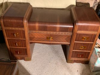Vintage Art Delco Walnut Waterfall vanity
