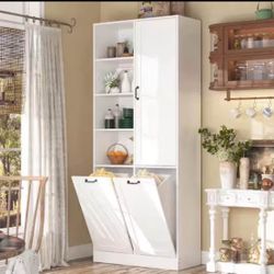 FUFU&GAGA White Wood 31.5 in. W Buffet Kitchen Cabinet Storage Cabinet with Adjustable Shelves and F