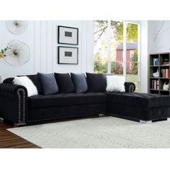 Black Velvet Sectional Sofa Brand New