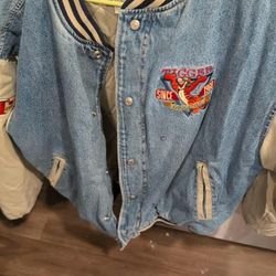 vintage denim and canvas letterman-style jacket 