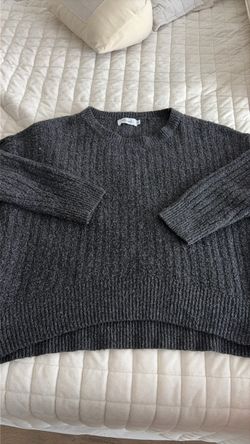 Dark Gray Ribbed Knit Crewneck Sweater