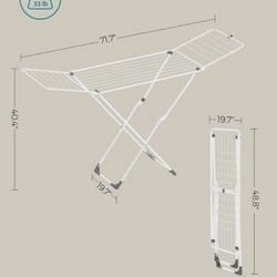 SONGMICS Clothes Drying Rack Metal Laundry Foldable with 2 Gullwings - White
