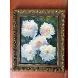 Original Painting Peony Flower Garden Abstract Impressionist Art Framed Signed