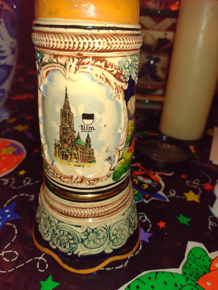 Vintage West Germany Ceramic Beer Stein / Mug With Pewter Lid