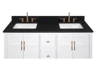 61 in. W x 22 in D Granite White Rectangular Double Sink Vanity Top in Black Home Depot Price is $757, get it today for $450