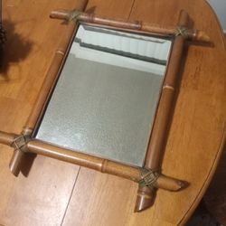 Vintage 1920s French Beveled Bamboo Mirror 