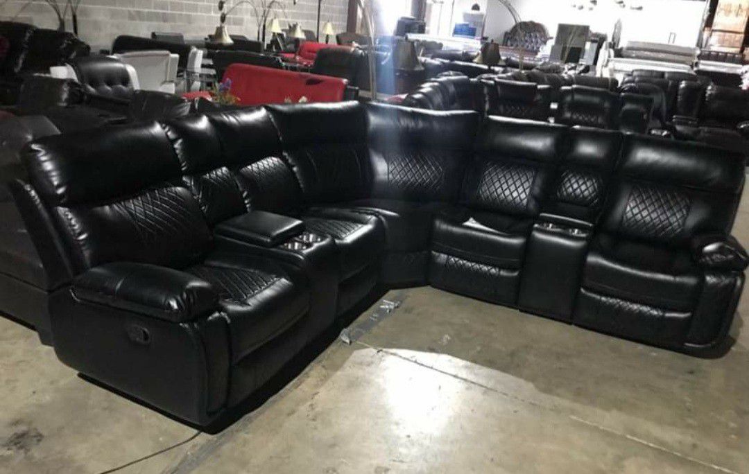 Black Reclining Leather Sectional 