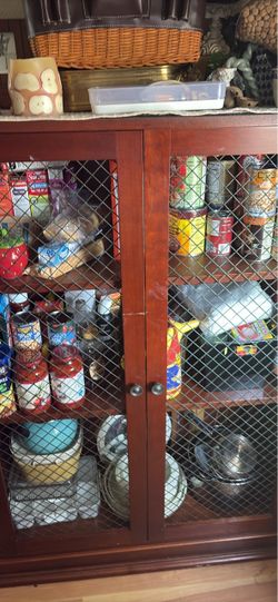 Wood Cabinet with Wire Mesh Doors