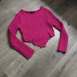  Hot Pink Knit Crop Top Sweater 