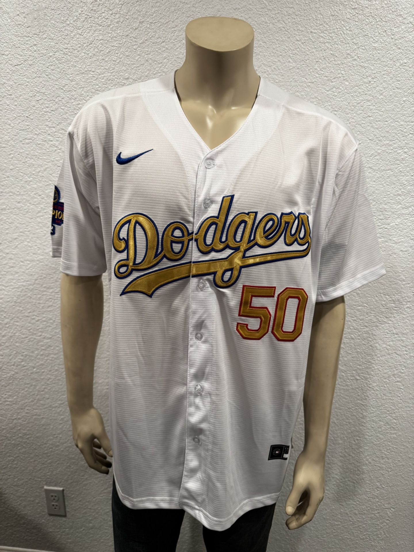 Mookie Betts Dodgers White Gold Stitched Jersey 