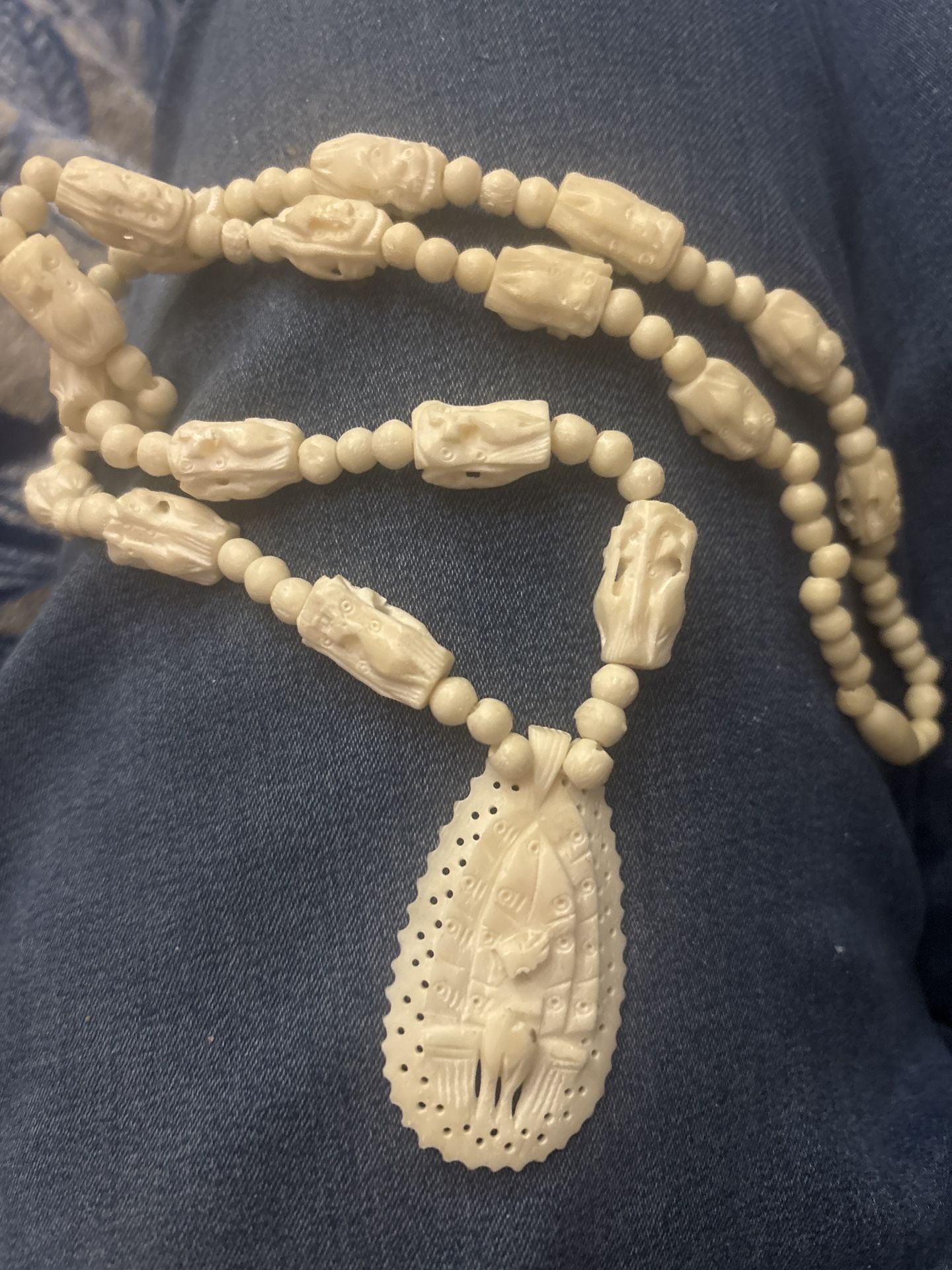 PRICE DROP Vintage necklace with "Peacock" water buffalo horn pendant / 47 cm / Ivory/Off-white / A beautifully sustainable and organic necklace $90.