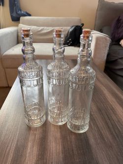 Decorative Glass Bottles with Corks (Set of 3) vintage never opened new