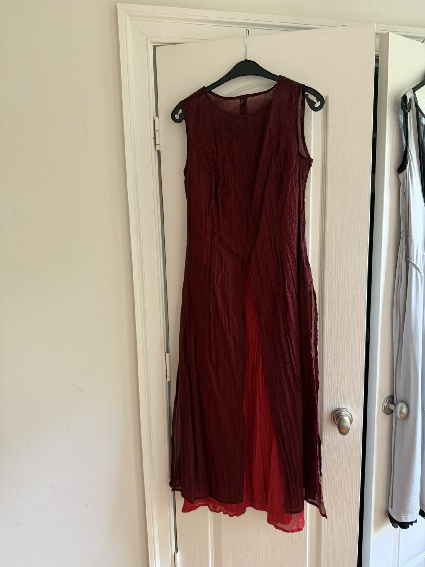 Sleeveless Burgundy & Red Sheer Overlay Dress (Size M)
