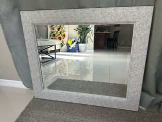 Large Wall Mirror with Gray Textured Frame