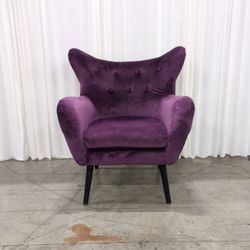 Purple Velvet Tufted Wingback Armchair with Black Legs