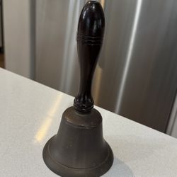 Aluminum Antique Brass Finish Hand Bell Wooden Handle