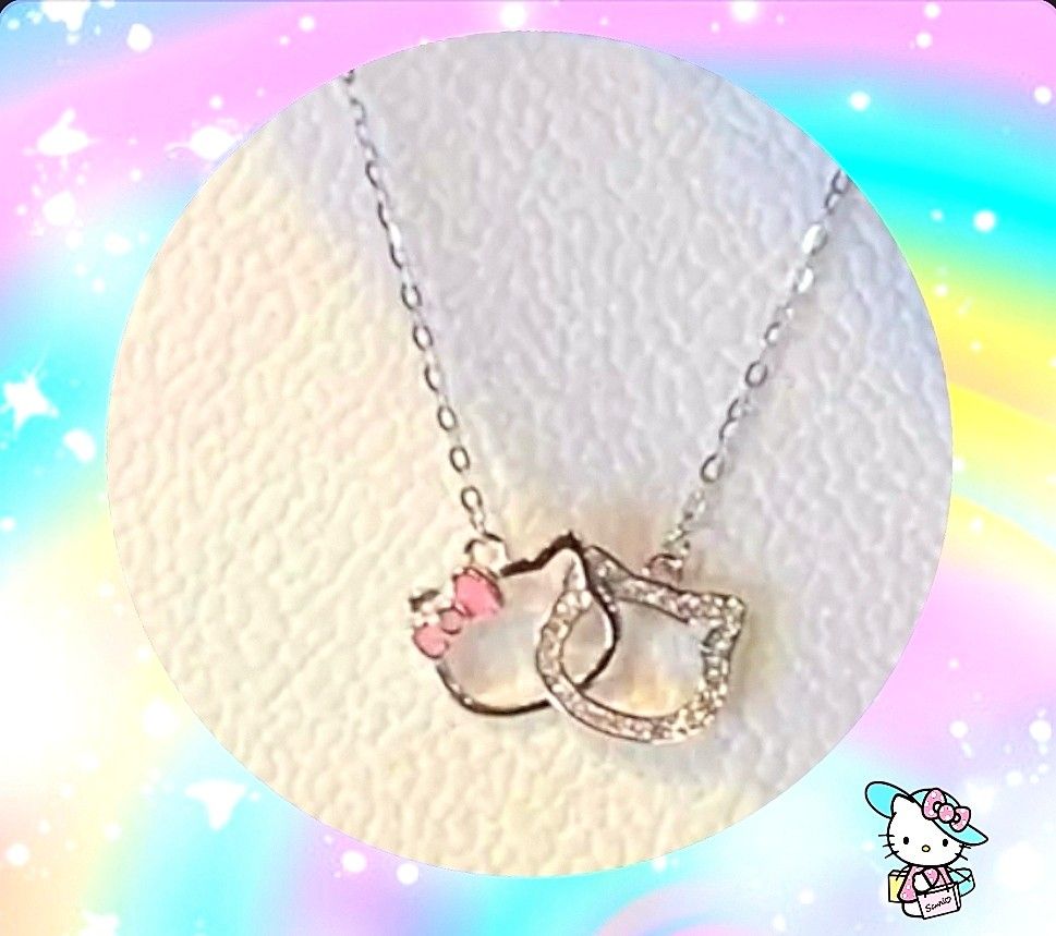 Hello Kitty Sanrio Necklace Crystal Rhinestone Pendant Charm Jewelry Kawaii