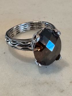 Silver Filigree Ring with Oval Dark Stone