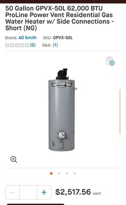 50 Gallon GPVX-50L 62,000 BTU ProLine Power Vent Residential Gas Water Heater w/ Side Connections - Short (NG)