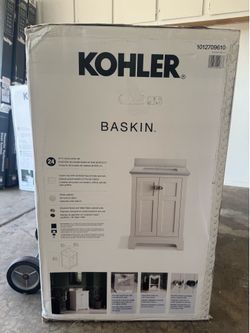 KOHLER Baskin 24 in. Single Sink White Bath Vanity with Bianco Bella Quartz Top