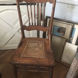 Oak Pressed Back Chair With Cane Seat