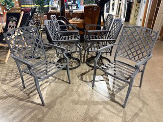 Cast Aluminum Woven Back Outdoor Armchairs ( Set of 6 )
