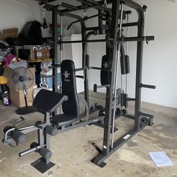 Vesta Fitness Smith Machine 1001 w/Bench Attachment | 245lb Cast Iron Olympic Weights | 7ft Olympic Bar | Fitness | Gym Equipment | FREE DELIVERY 🚚 