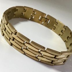 Men’s 8 1/4” Gold On Stainless Steel Bracelet Interlocking Design *Ship Nationwide Or Pickup Boca Raton