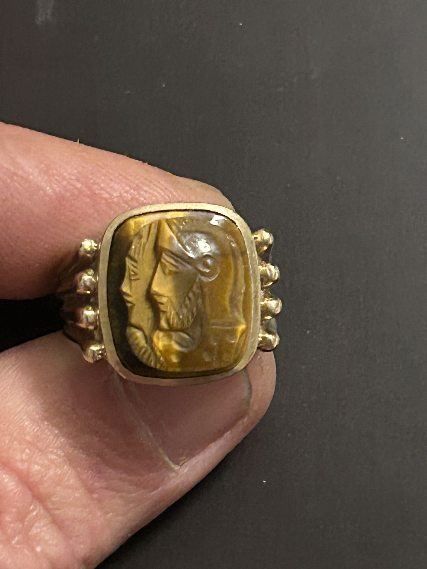 10k tigers eye double warrior cameo ring