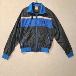 Puma Vintage Men's  Windbreaker Jacket 90s Ziper Fly   Size M  Nylon Black Blue