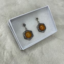 Vintage Sterling Silver Amber Earrings