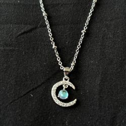 Sterling Silver Necklace / Moon CZ Pendant 