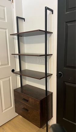 Industrial Two Colors Bookshelf with Wood Drawers and Matte Steel Frame, Vintage/Black Display Bookshelf for Storage