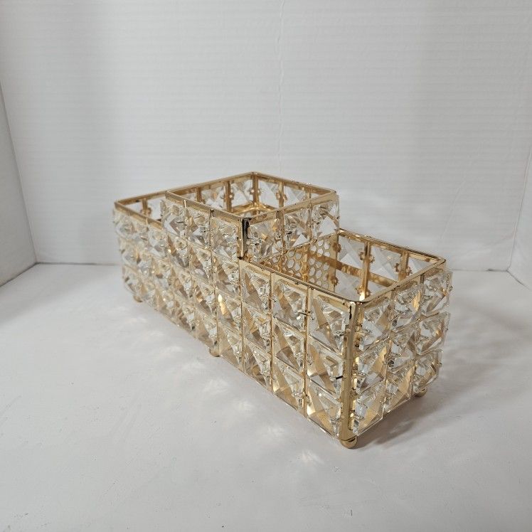 Crystal 3 Compartment Trinket Makeup Jewelry Tools Organizer