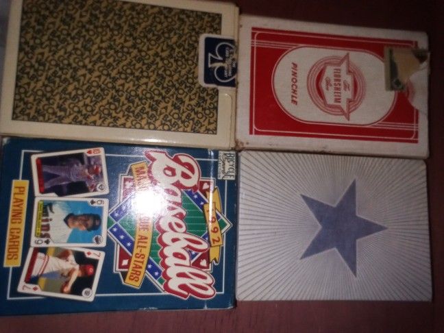 4 Decks Of Vintage Playing Cards. Pinochle,Texas STAR, Virginia Slims, Baseball