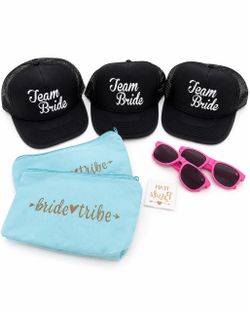 Cute matching bachelorette / bridal party accessory bundle with 8 pieces total.