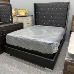 Black Queen Bed With Tall Headboard 