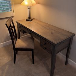 Beautiful Wood Executive Writing Desk with 2 Drawers and and Keyboard Tray. Beautiful Chair and Gorgeous Desk Lamp.