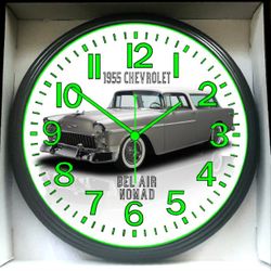 1955 Chevy Chevrolet Bel Air Nomad Glow In The Dark Wall Clock New!