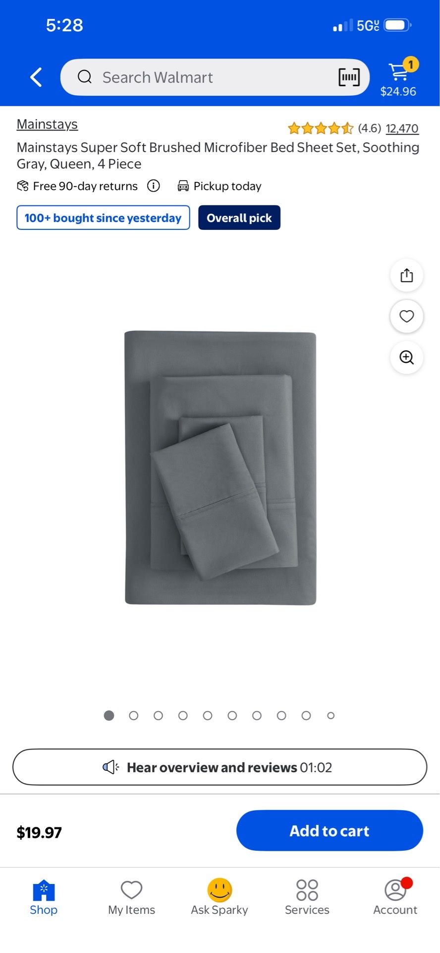 Mainstays Super Soft Brushed Microfiber Bed Sheet Set Soothing Gray Queen 4 Piece