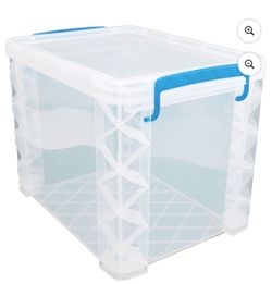 Storage or Hanging File Box with Blue Lid Locking Handles