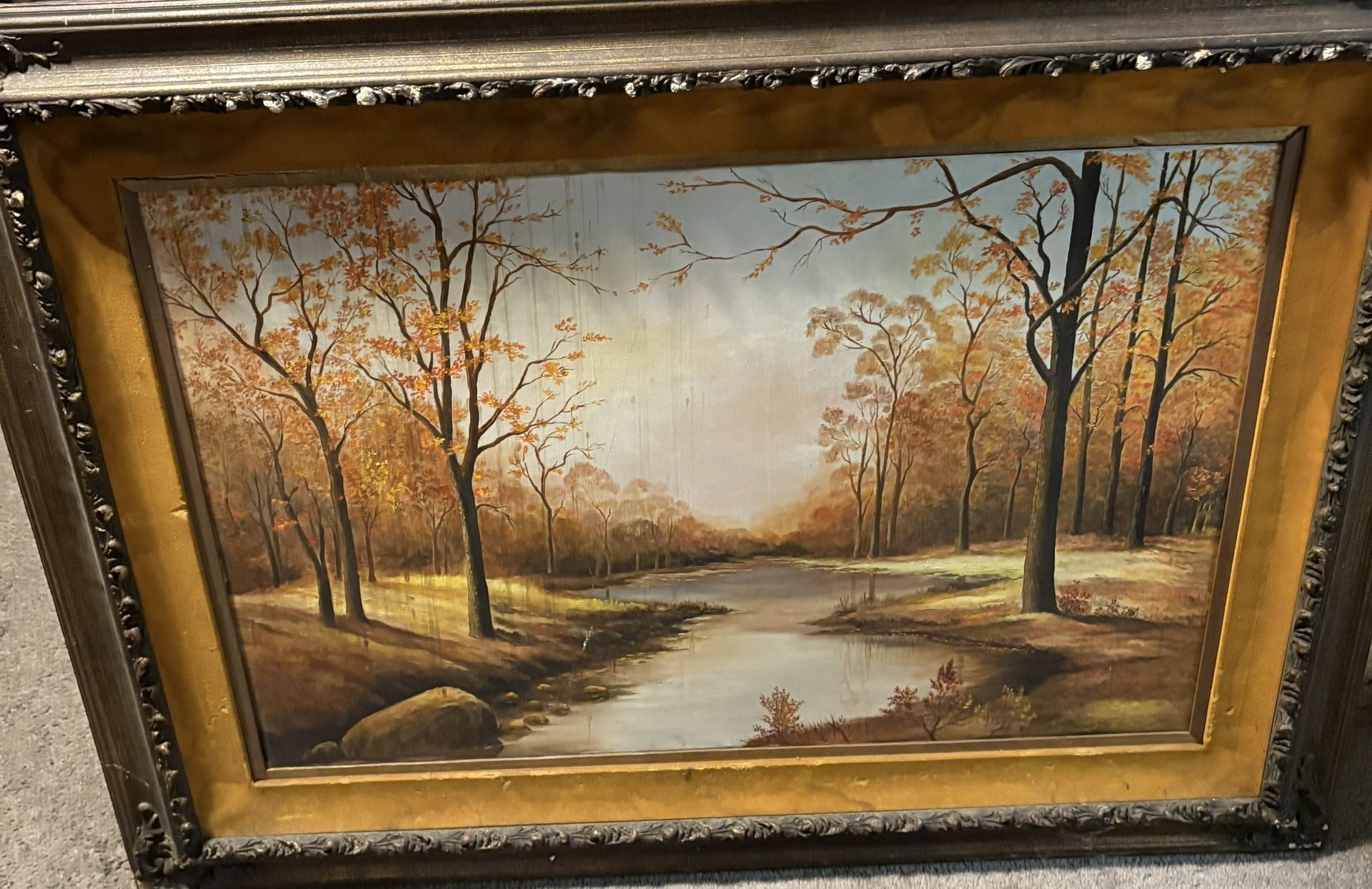 Vintage 24x36 Oil Painting – Framed Autumn Landscape – Priced to Go
