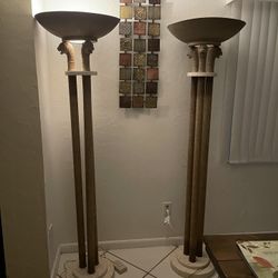 Vintage Neoclassical Style Triple Lion Heads Torchiere Floor Lamps - a Pair