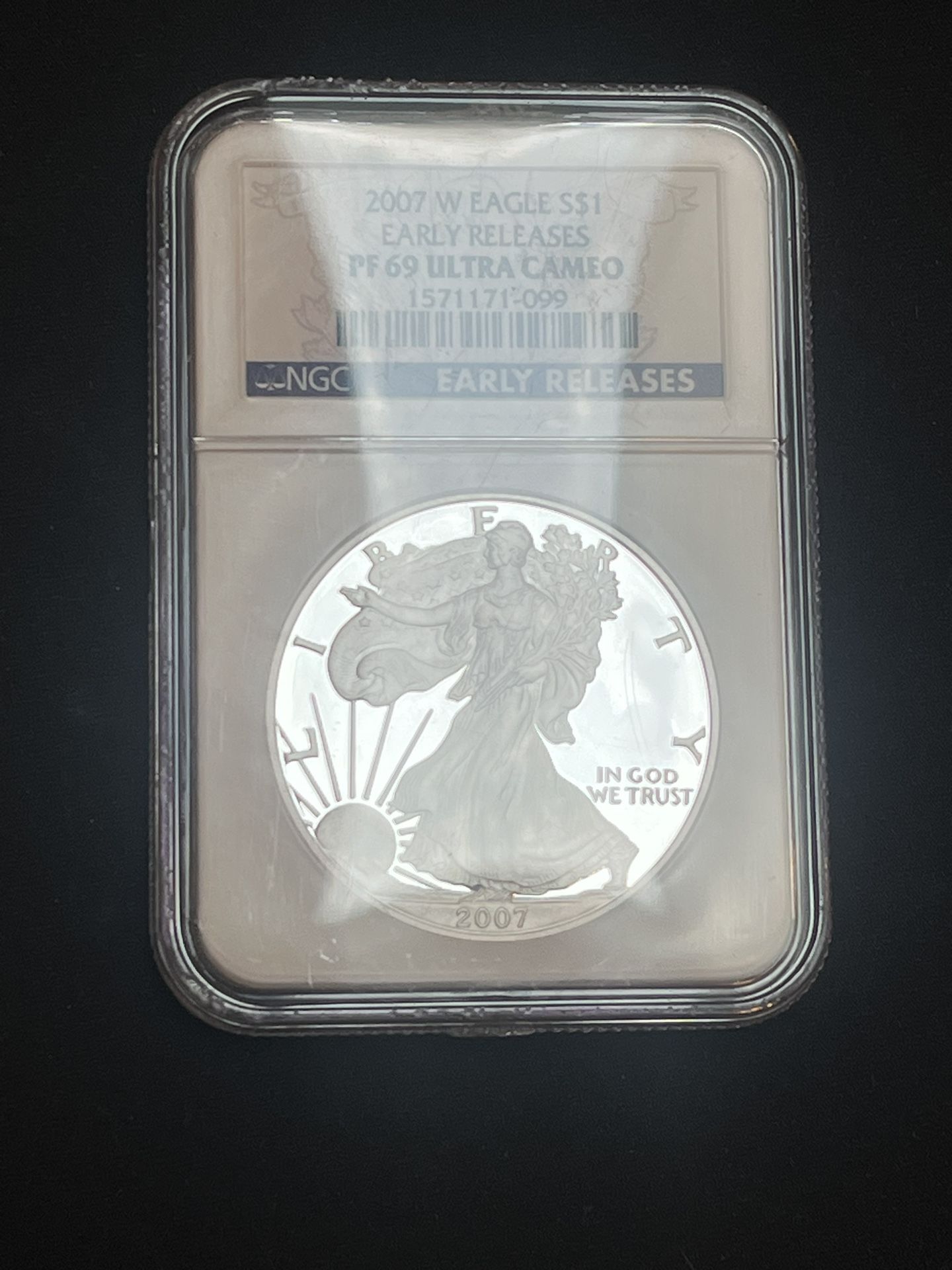 NCG Graded 2007 PF 69 W  Mint Eagle Early Release Ultra Cameo Silver Dollar