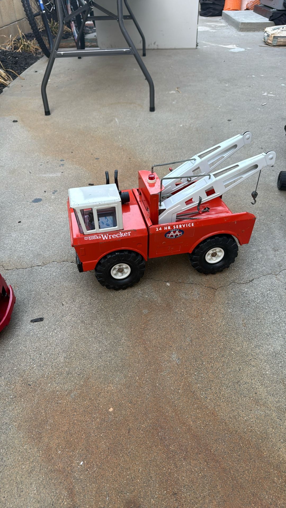 Vintage Mighty Tonka Orange Wrecker AA Tow Truck /Double Boom