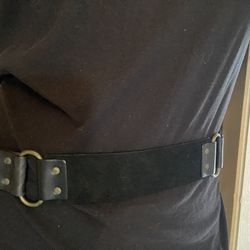 Vintage Dimensions by WCM Italian Leather Fringe Belt Black Boho Festival