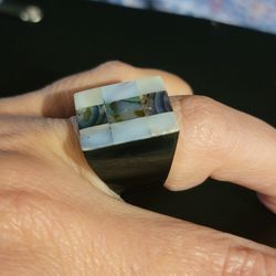 JTV Mother-Of-Pearl Rhodium Over Sterling Silver Dome Ring Size 7