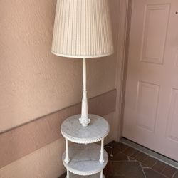 Antique 3 Tier Carrara Marble Floor Stick / Pole Lamp Side / End Table from Estate Home