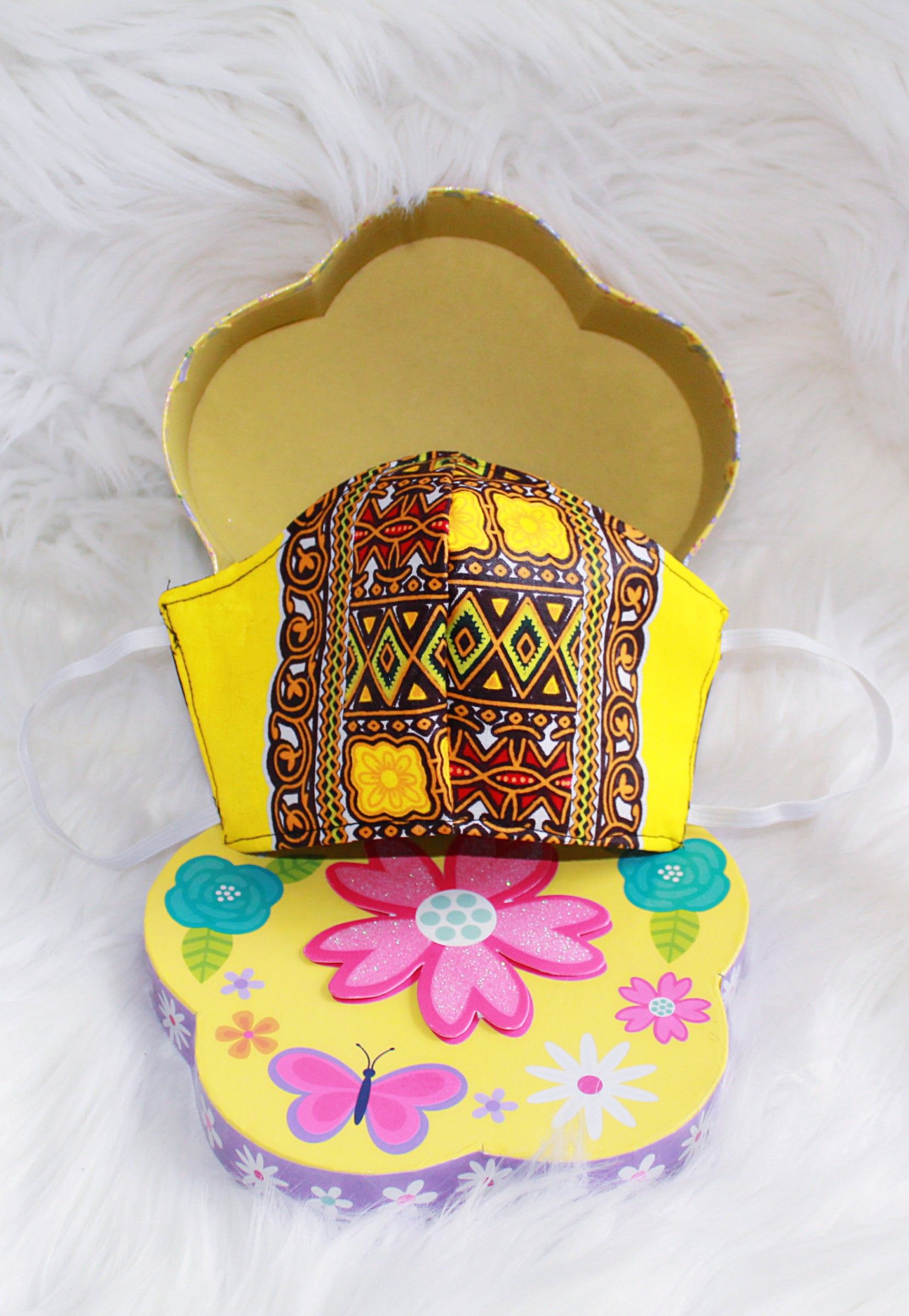 3 layered Yellow Dashiki (African Print) Face Mask